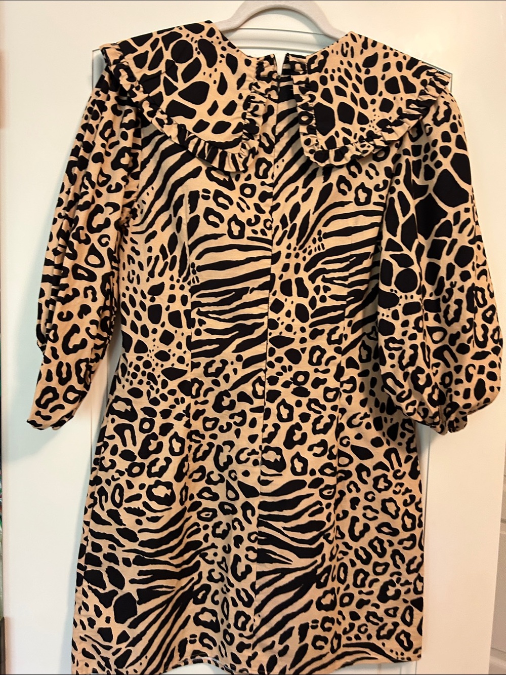 Mango Leopard Print Ruffle Neck Dress in Tan and Black - Picture 9 of 9